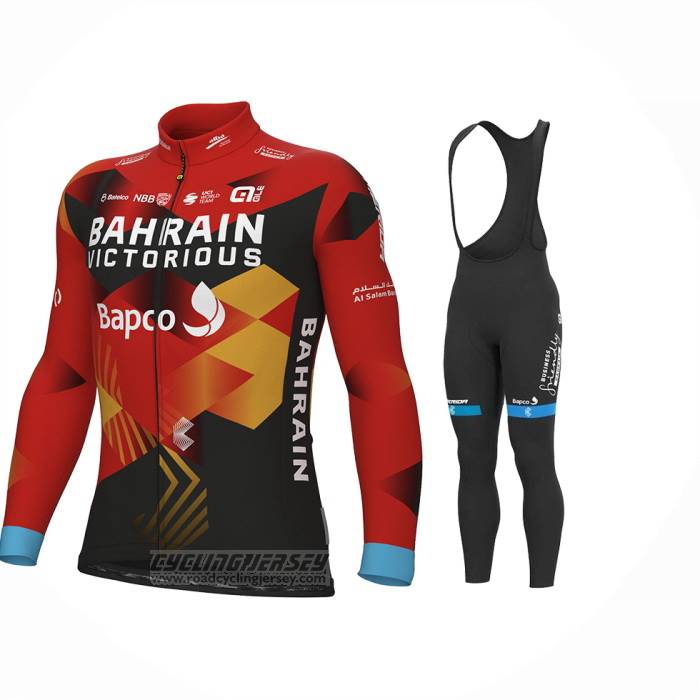 2023 Cycling Jersey Bahrain Victorious Red Black Long Sleeve and Bib Short